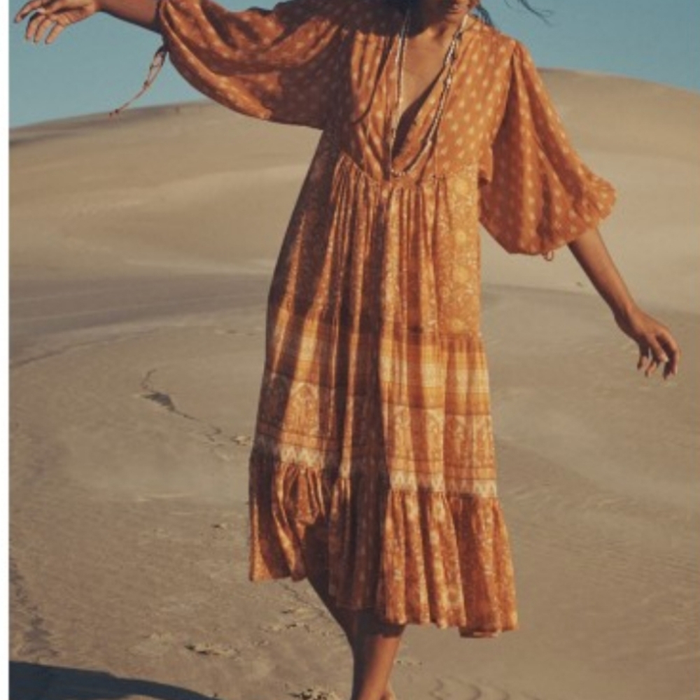 Spell Utopia short sleeve midi dress in Cinnamon